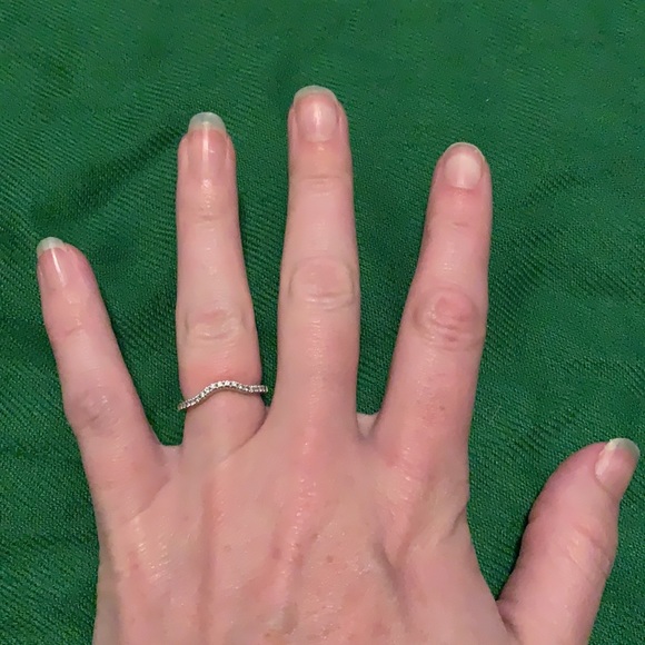 14K White Gold & Diamond Contoured Wedding Band - Picture 6 of 10